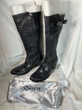 Siren by Mark Nason Black Leather Knee-High Heeled Boots